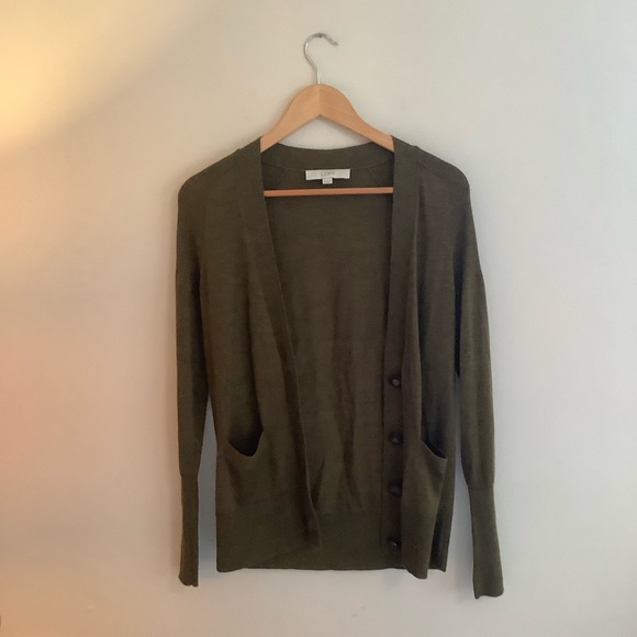 Loft by Ann Taylor Green Wool Blend Cardigan S - Picture 2 of 4